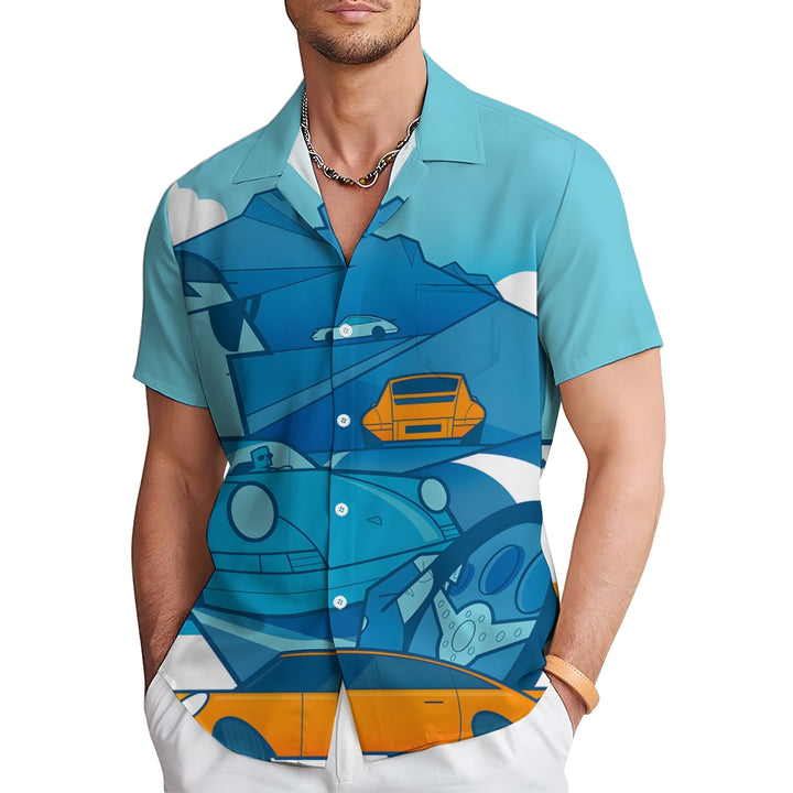 Car Theme Geometry Casual Short Sleeve Shirt 2402000190