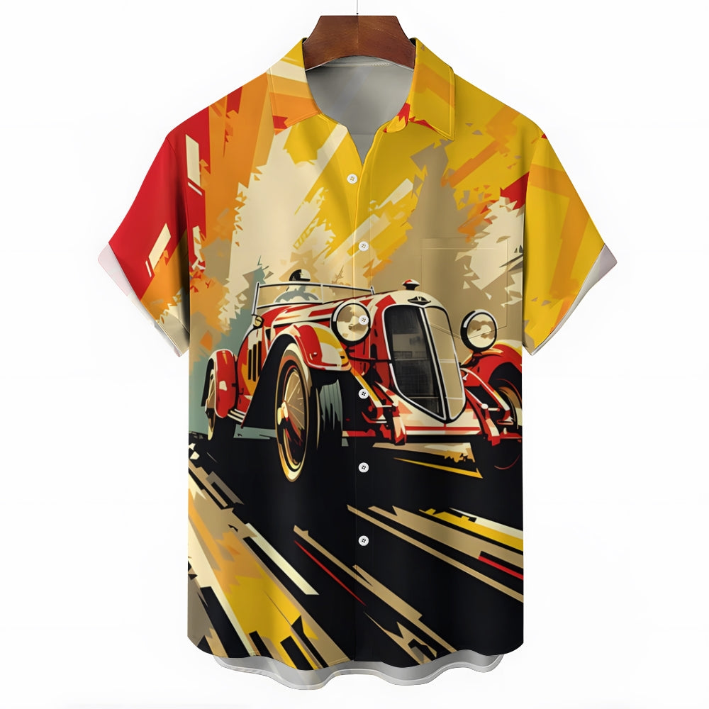 Men's Retro Car Print Casual Short Sleeve Shirt 2401000335