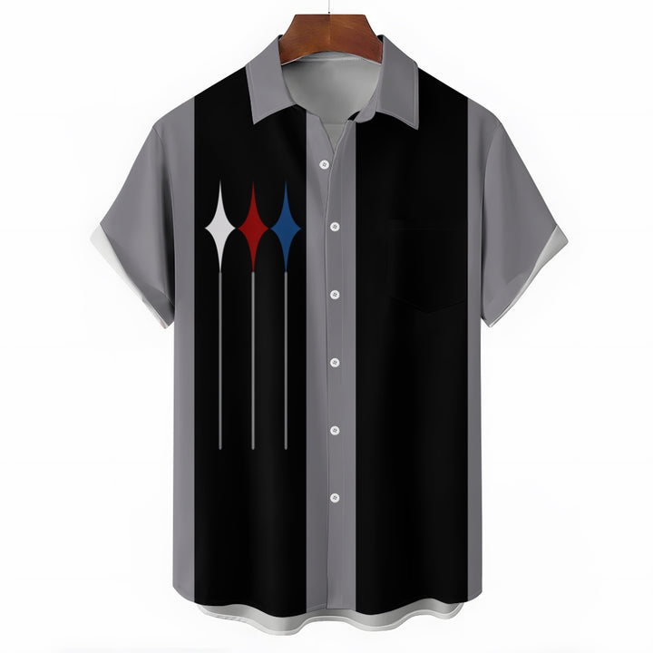 Men's Geometric Stripes Casual Short Sleeve Shirt 2401000140