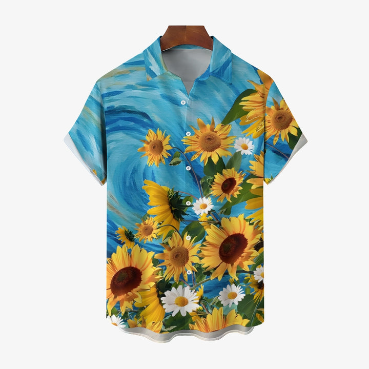 Chemise à manches courtes bleue à fleurs de tournesol pour homme 2305101773