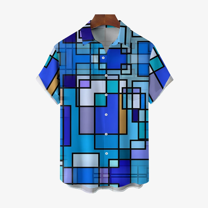 Men's Blue Plaid Casual Short Sleeve Shirt 2310000892