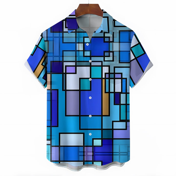 Men's Blue Plaid Casual Short Sleeve Shirt 2310000892