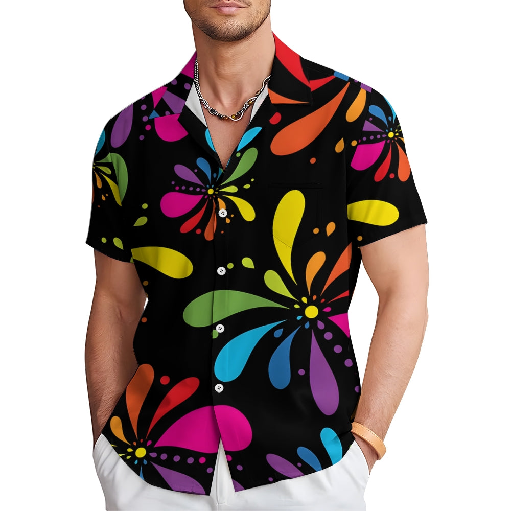 Men's Festive Atmosphere Fireworks Casual Short Sleeve Shirt 2312000367