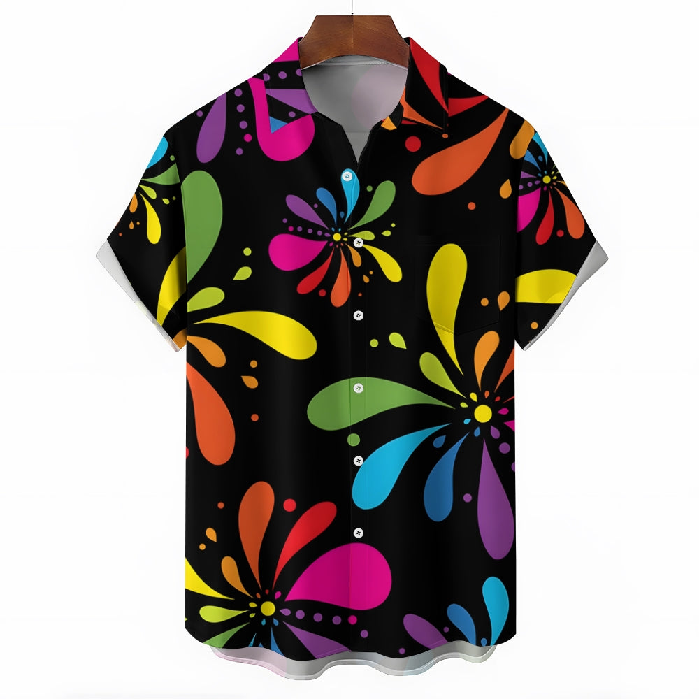 Men's Festive Atmosphere Fireworks Casual Short Sleeve Shirt 2312000367