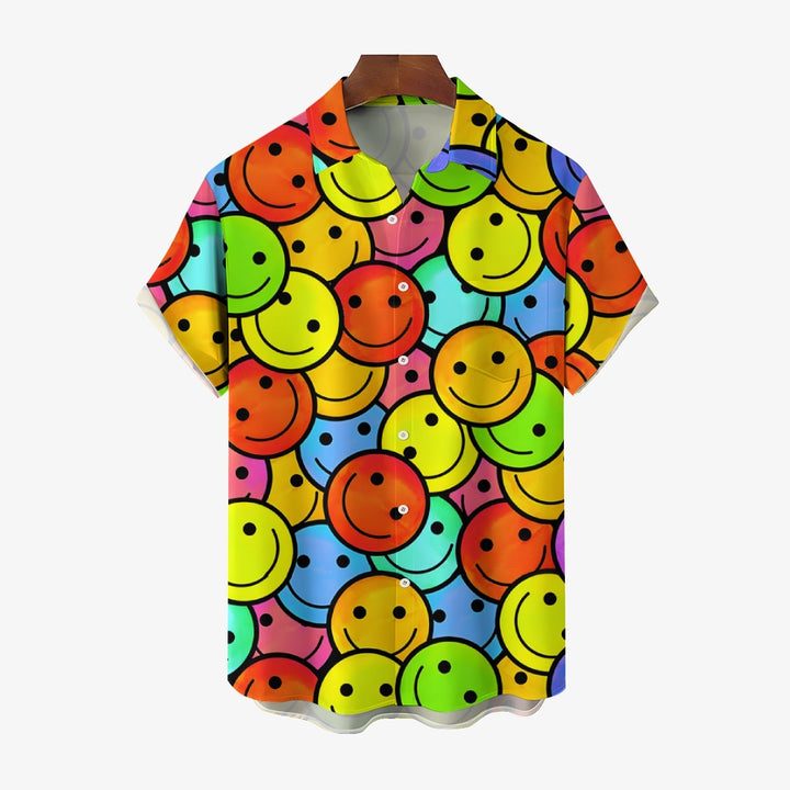 Men's Hawaiian Color Smile Emoticon Casual Short Sleeve Shirt 2402000120