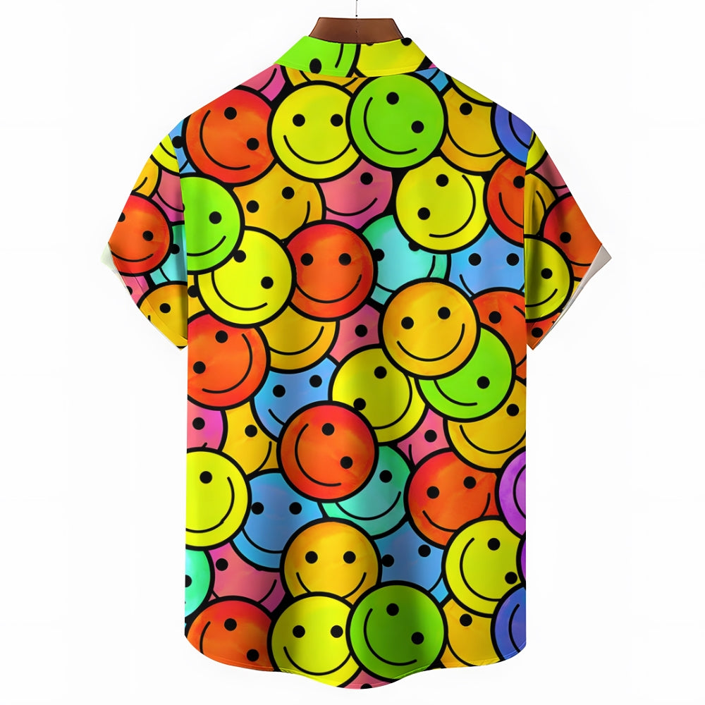 Men's Hawaiian Color Smile Emoticon Casual Short Sleeve Shirt 2402000120