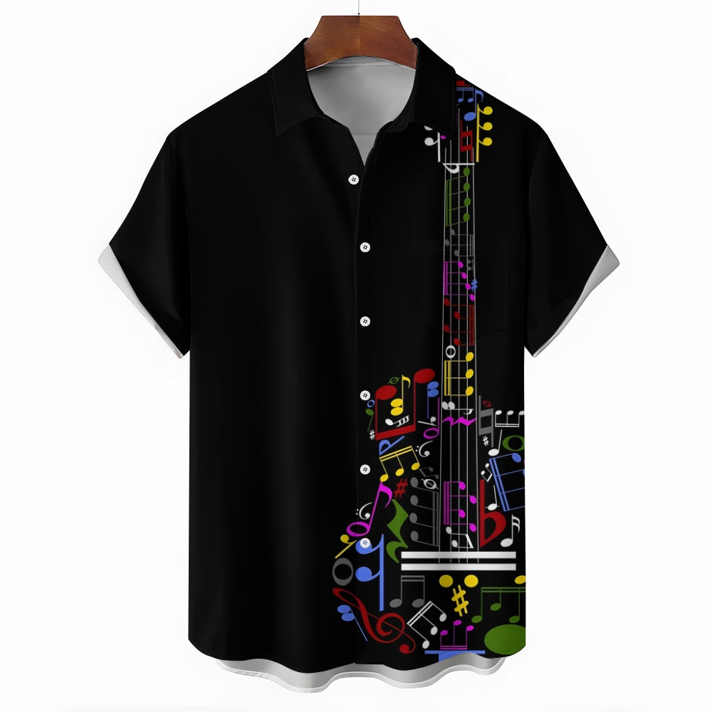 Men's Musical Note Guitar Casual Short Sleeve Shirt 2401000404