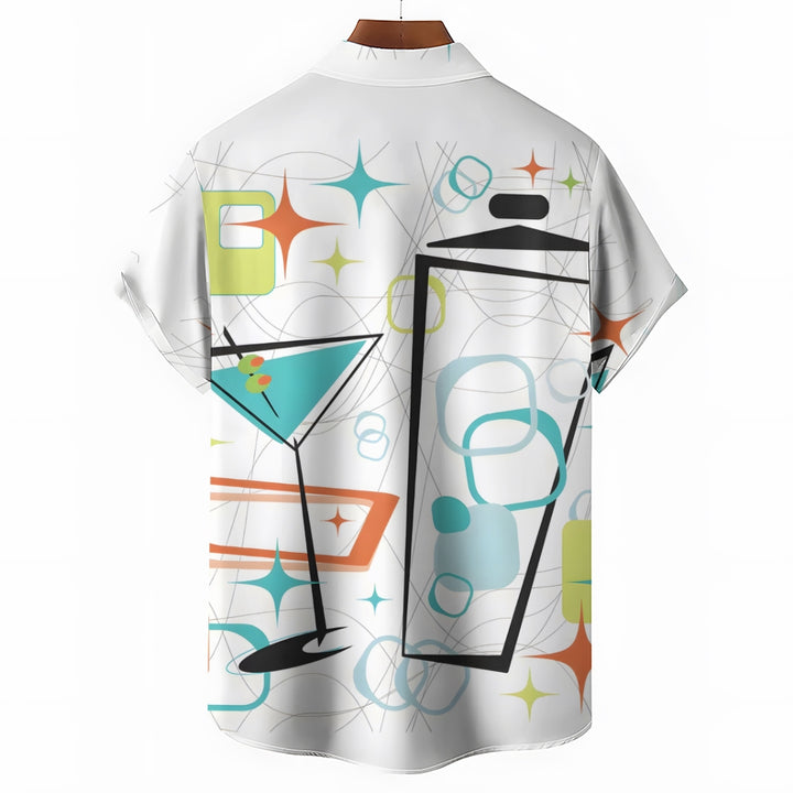 Men's Geometric Wine Vessel Casual Short Sleeved Shirt 2311000170