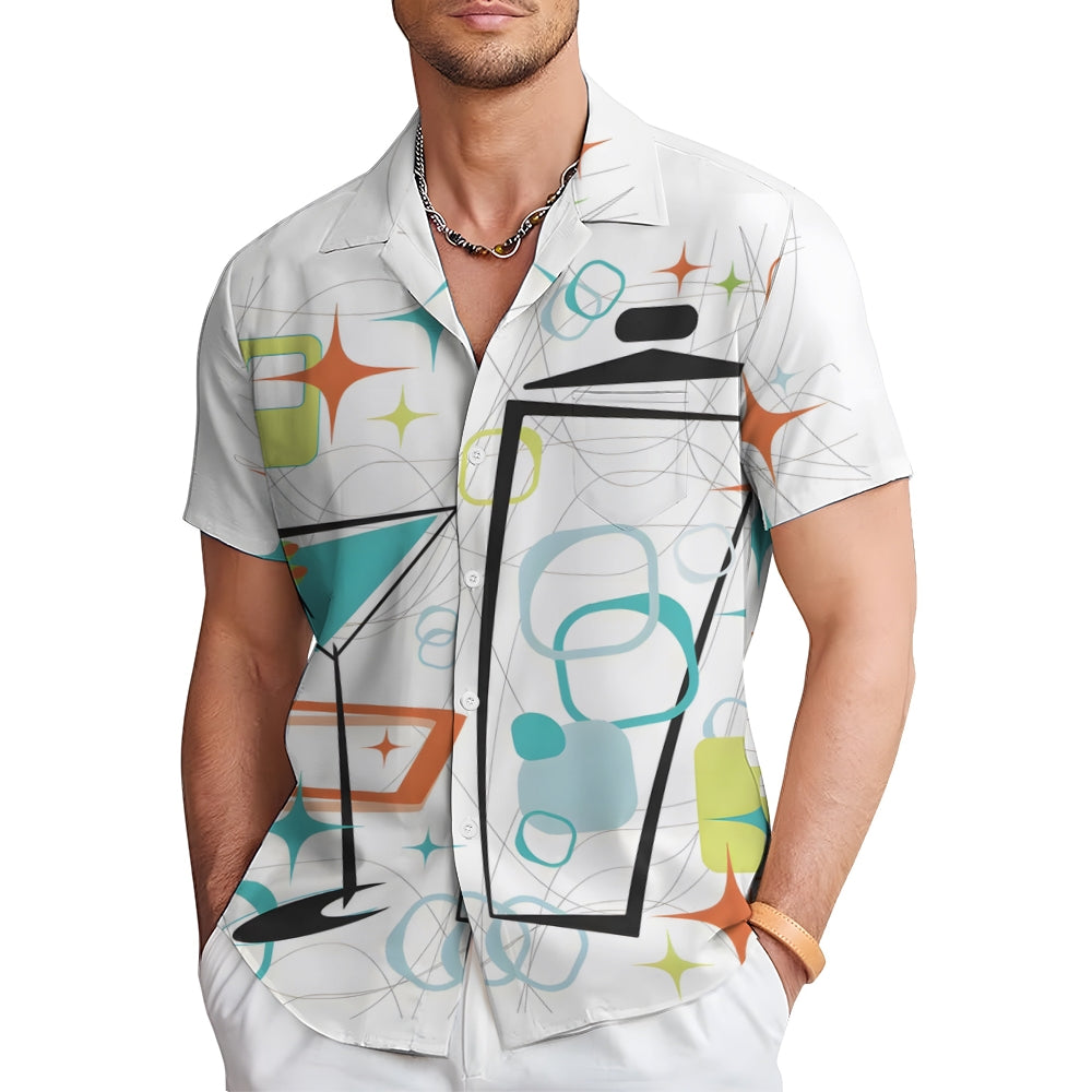 Men's Geometric Wine Vessel Casual Short Sleeved Shirt 2311000170