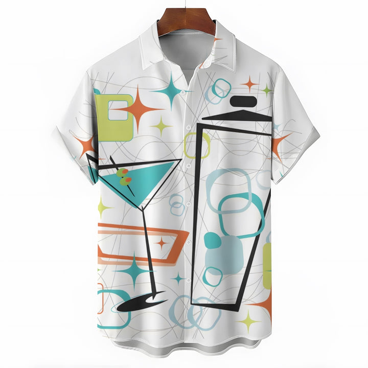 Men's Geometric Wine Vessel Casual Short Sleeved Shirt 2311000170