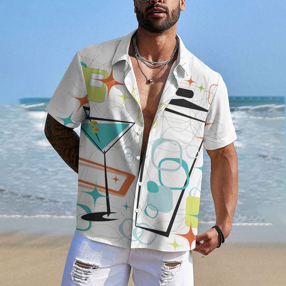 Men's Geometric Wine Vessel Casual Short Sleeved Shirt 2311000170