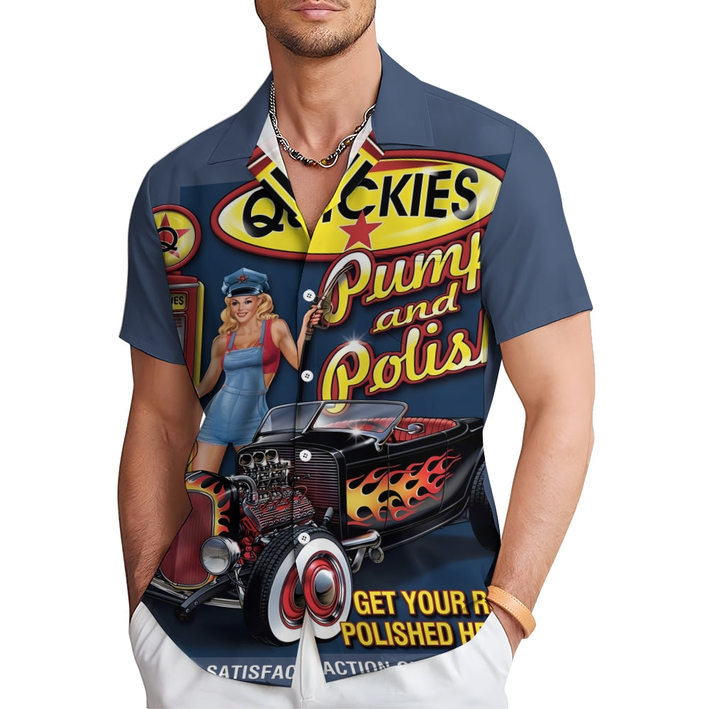 60's Retro Car Men's Hawaiian Shirt Hot Rod ArtCasual Short Sleeve Shirt 2402000197
