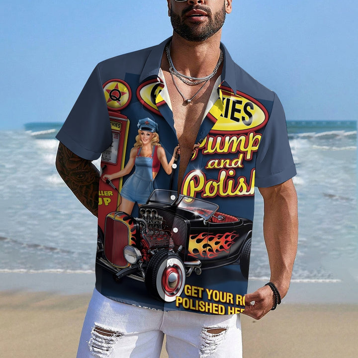 60's Retro Car Men's Hawaiian Shirt Hot Rod ArtCasual Short Sleeve Shirt 2402000197