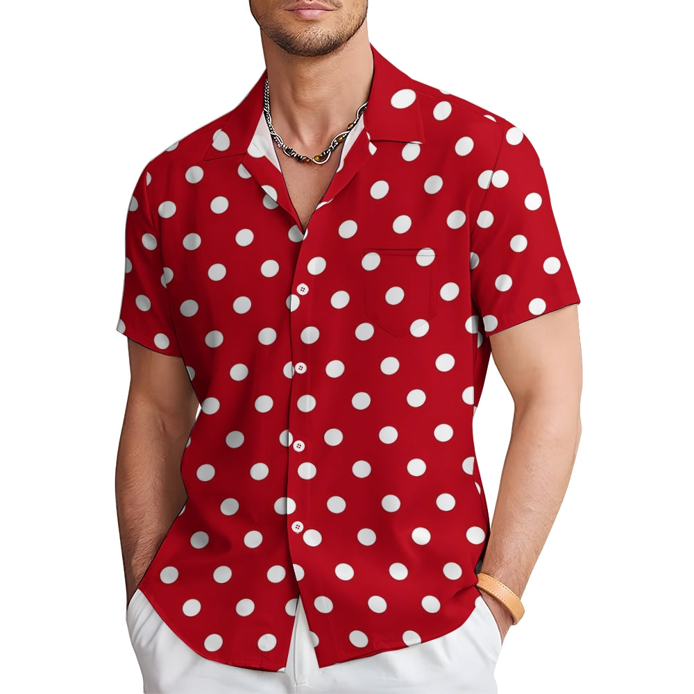 Red Polka Dot Print Casual Short Sleeve Shirt 2402000140