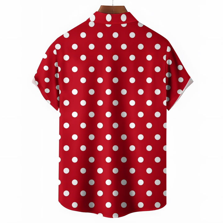 Red Polka Dot Print Casual Short Sleeve Shirt 2402000140