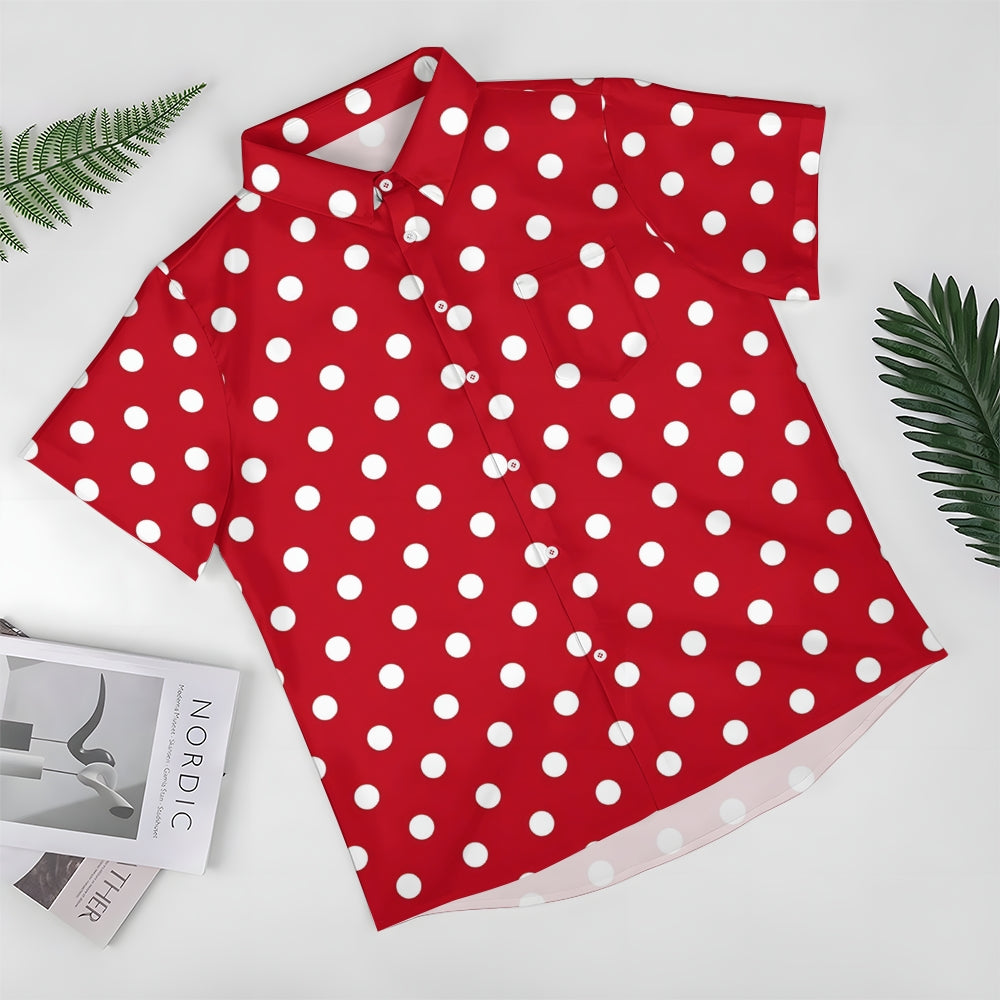 Red Polka Dot Print Casual Short Sleeve Shirt 2402000140