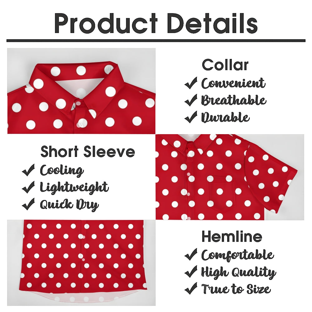 Red Polka Dot Print Casual Short Sleeve Shirt 2402000140