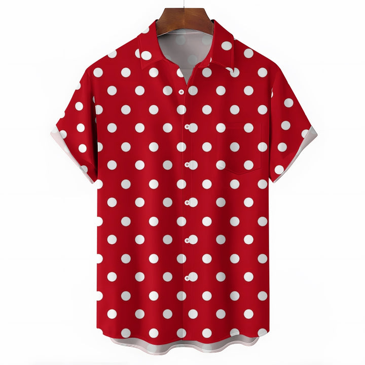 Red Polka Dot Print Casual Short Sleeve Shirt 2402000140