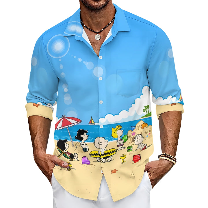 Men's Casual Cartoon Vacation Beach Printed Long Sleeve Shirt 2401000037