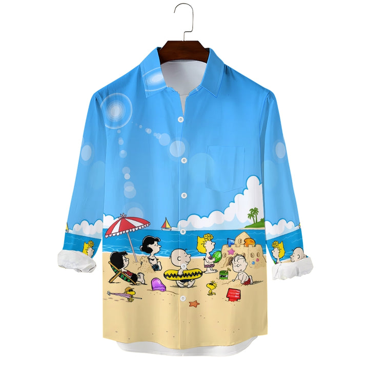 Men's Casual Cartoon Vacation Beach Printed Long Sleeve Shirt 2401000037