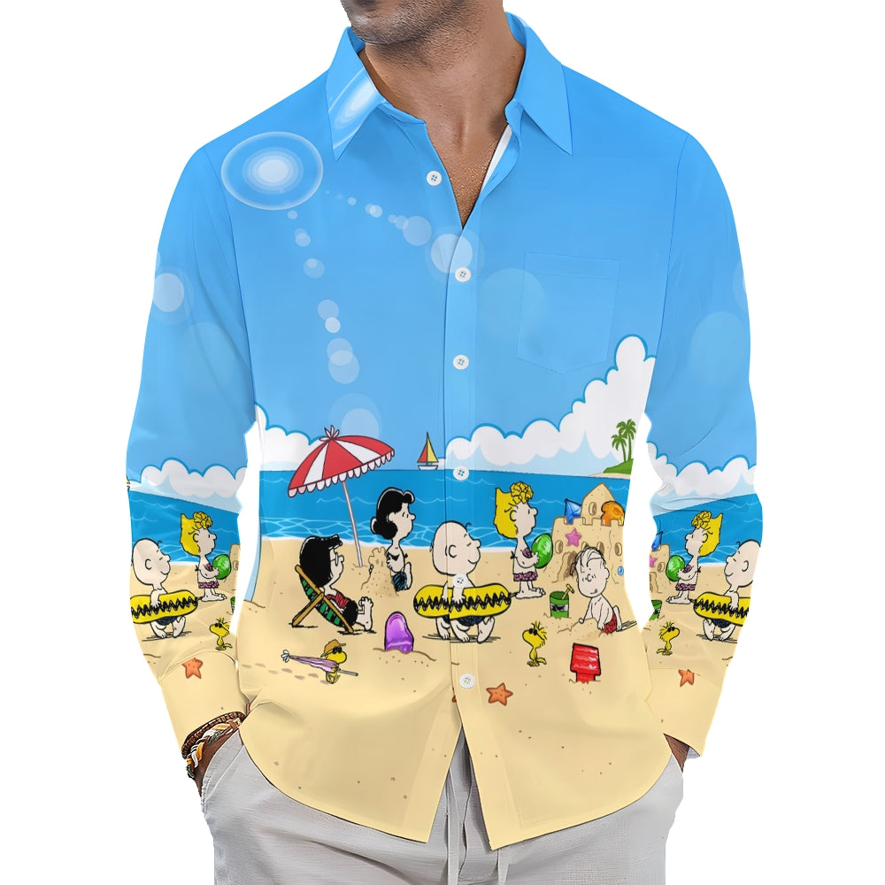 Men's Casual Cartoon Vacation Beach Printed Long Sleeve Shirt 2401000037