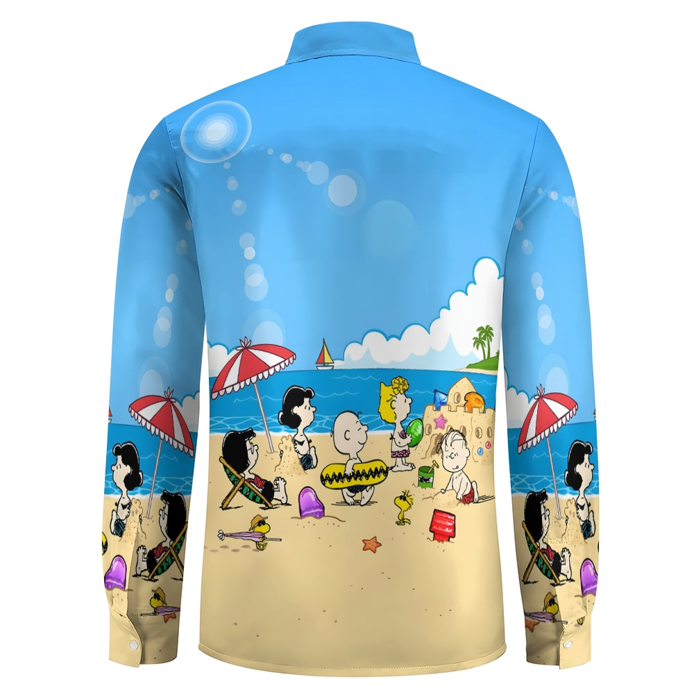 Men's Casual Cartoon Vacation Beach Printed Long Sleeve Shirt 2401000037