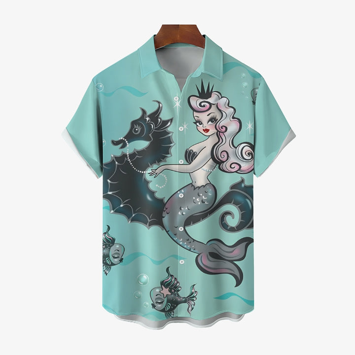 Seahorse Mermaid Casual Short Sleeve Shirt 2402000091