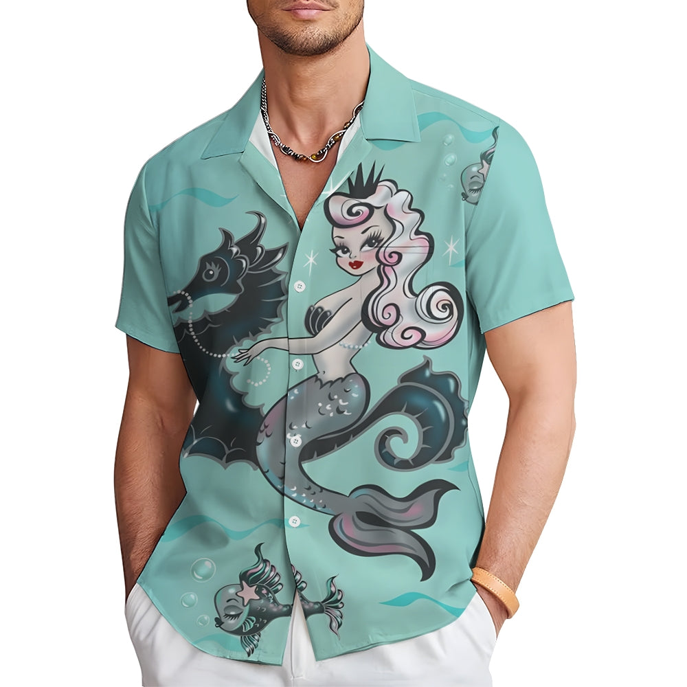 Seahorse Mermaid Casual Short Sleeve Shirt 2402000091