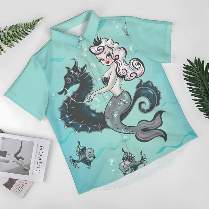 Seahorse Mermaid Casual Short Sleeve Shirt 2402000091