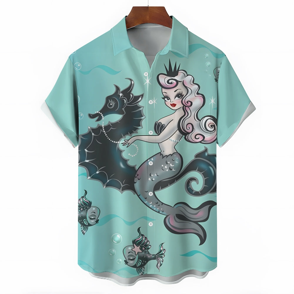 Seahorse Mermaid Casual Short Sleeve Shirt 2402000091