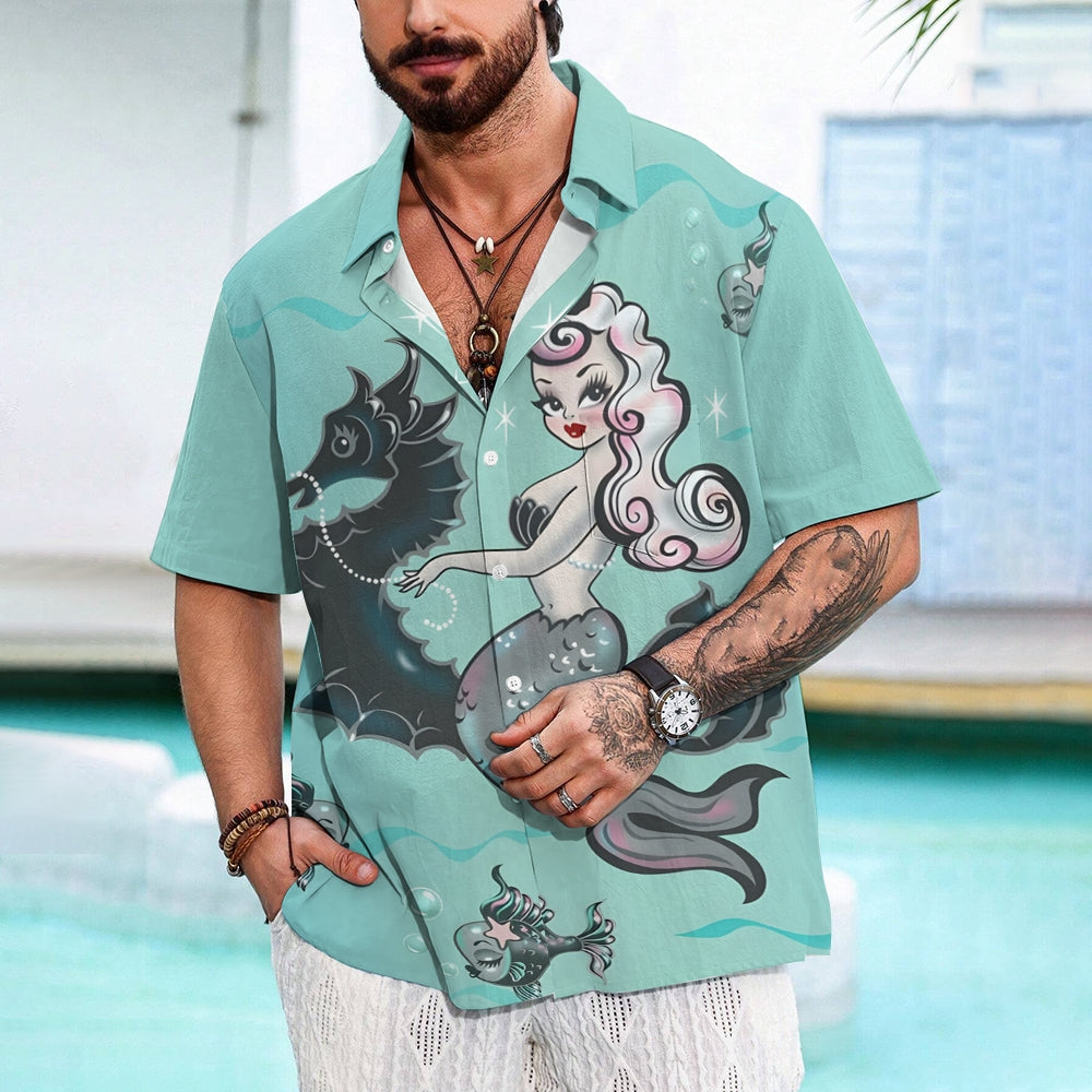 Seahorse Mermaid Casual Short Sleeve Shirt 2402000091