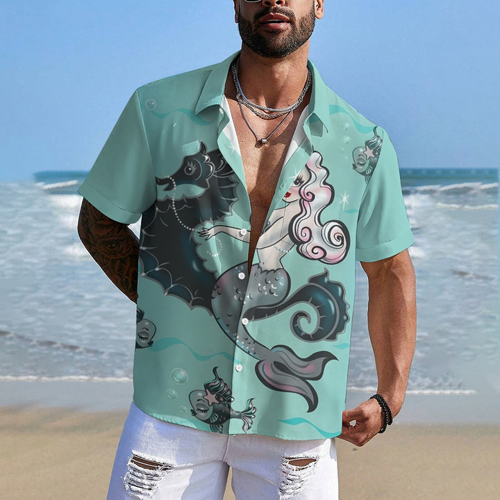 Seahorse Mermaid Casual Short Sleeve Shirt 2402000091