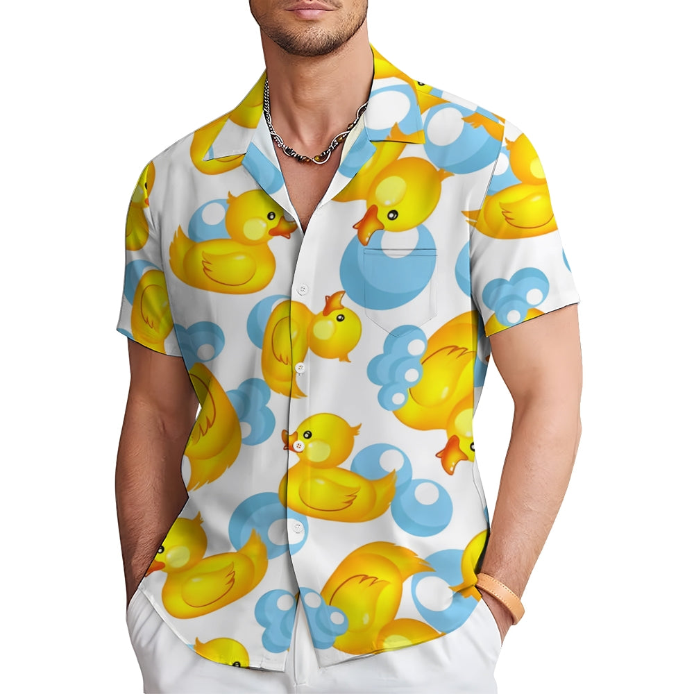 Men's Hawaiian Duck Print Casual Short Sleeve Shirt 2306105797