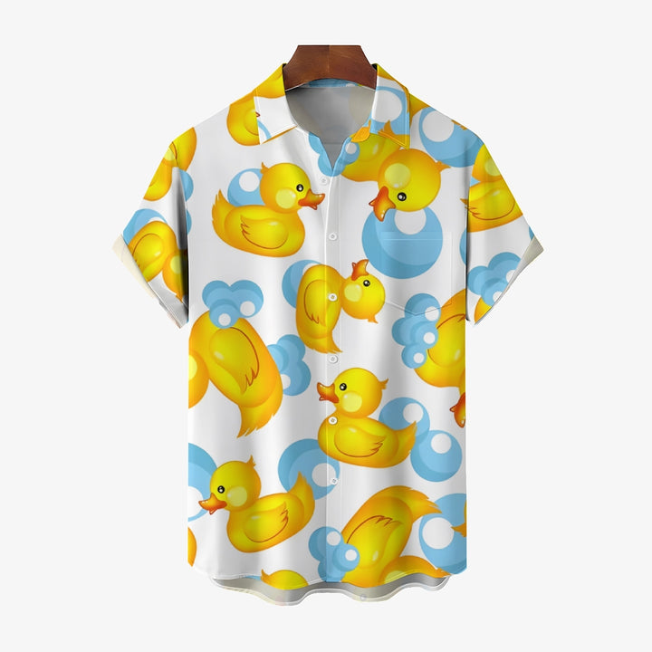 Men's Hawaiian Duck Print Casual Short Sleeve Shirt 2306105797