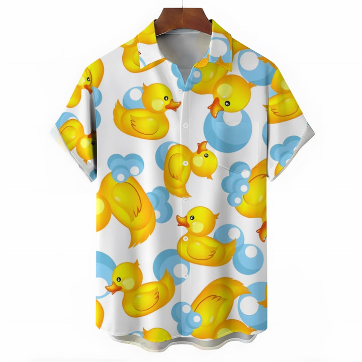 Men's Hawaiian Duck Print Casual Short Sleeve Shirt 2306105797