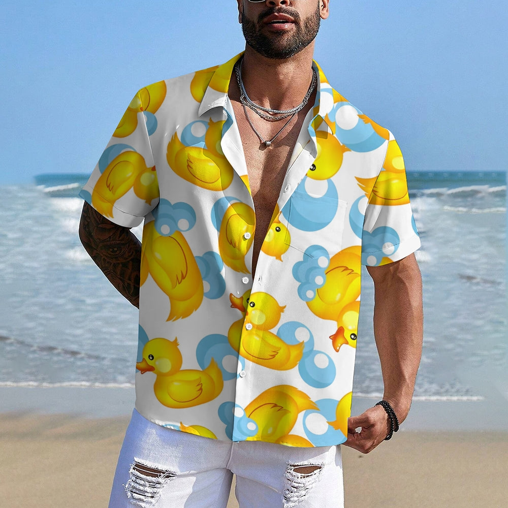 Men's Hawaiian Duck Print Casual Short Sleeve Shirt 2306105797