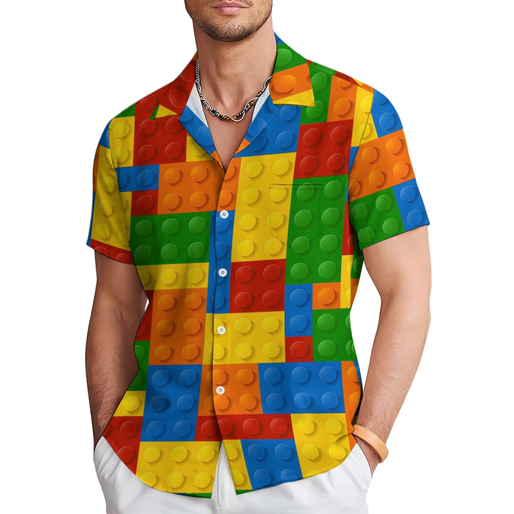 Men's Brick Art Print Resort Hawaiian Shirt 2402000185