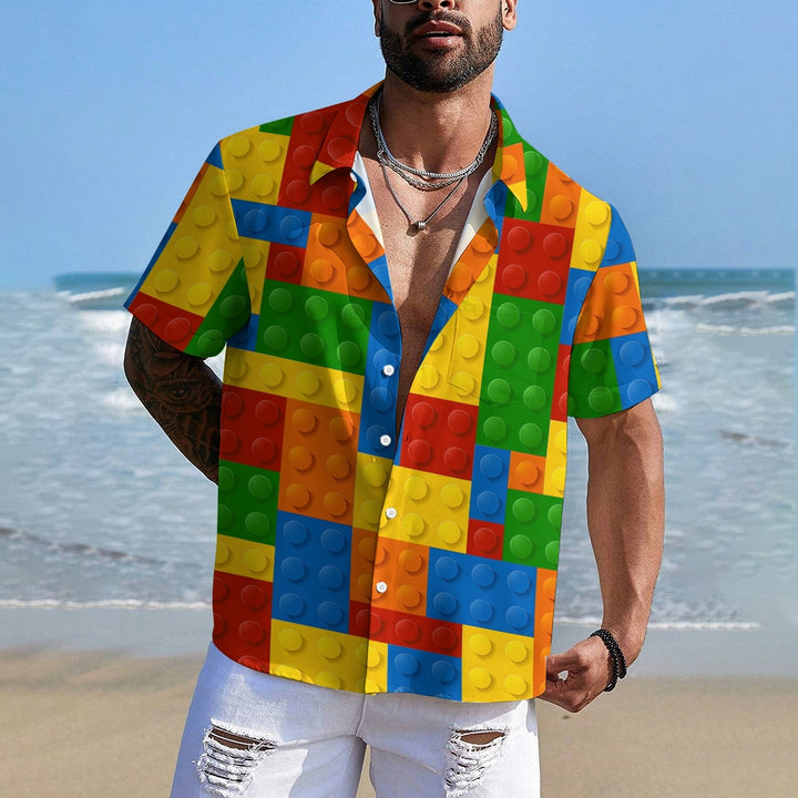 Men's Brick Art Print Resort Hawaiian Shirt 2402000185