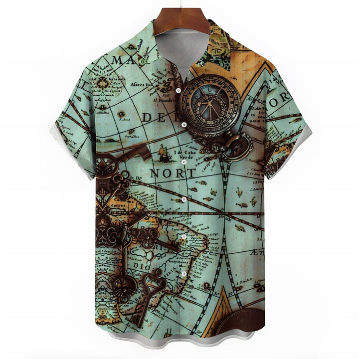 Men's Map Casual Short Sleeve Shirt 2312000522
