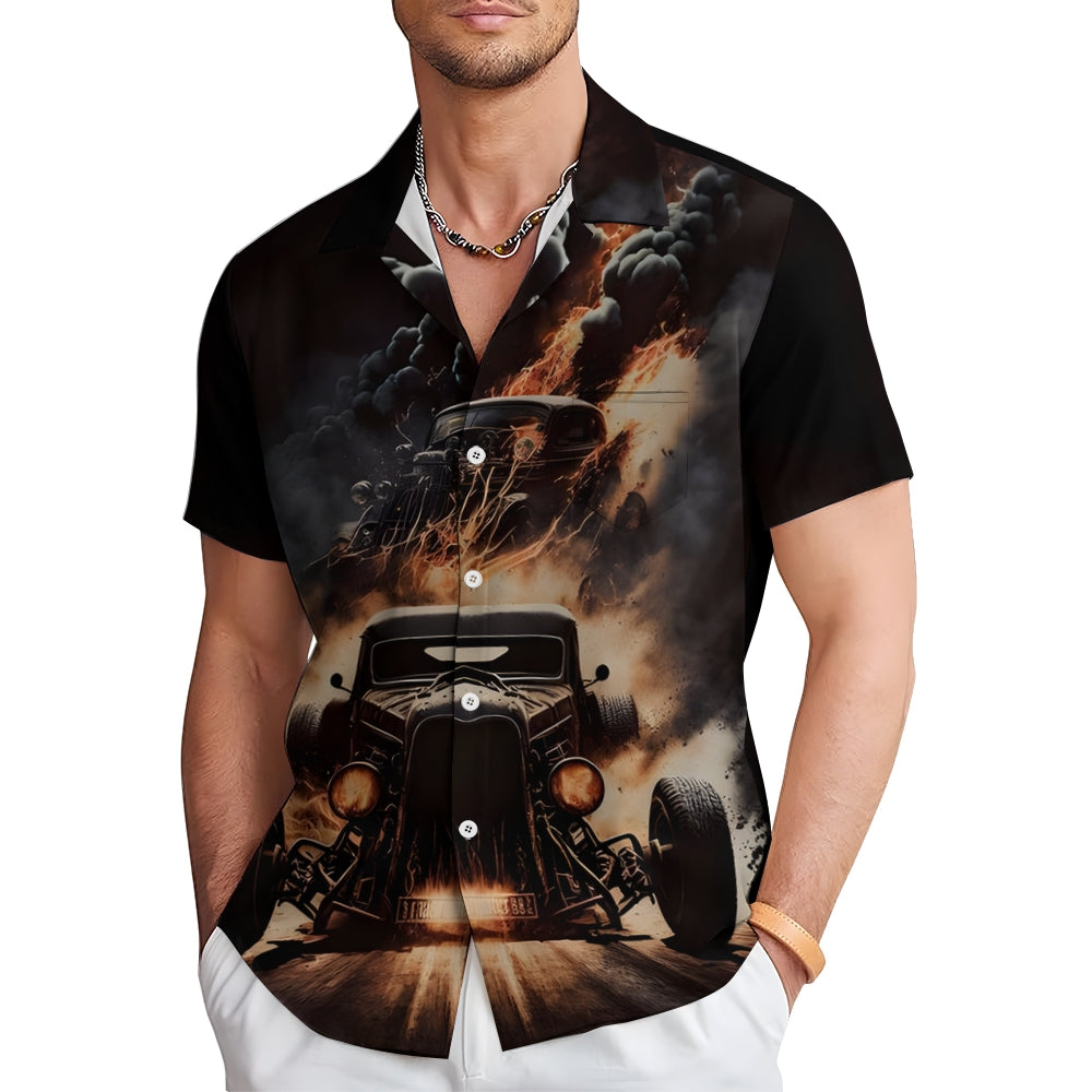 Men's Retro Car Casual Short Sleeve Shirt 2401000334