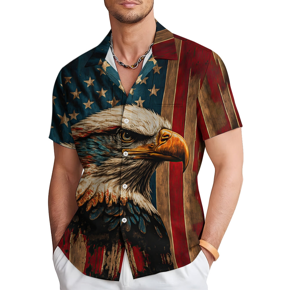 Men's Eagle Painted Art Print Vacation Short Sleeve Shirt 2305105846