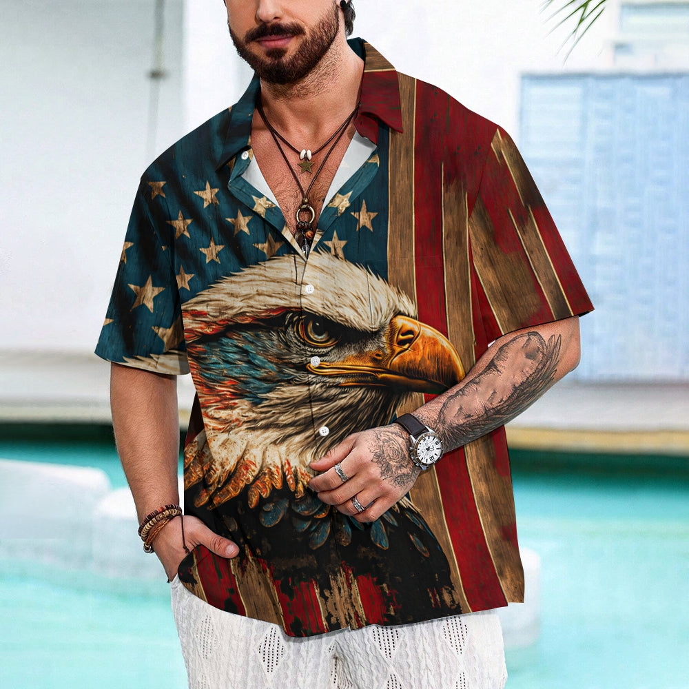 Men's Eagle Painted Art Print Vacation Short Sleeve Shirt 2305105846