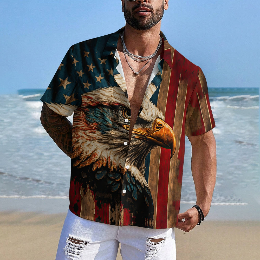 Men's Eagle Painted Art Print Vacation Short Sleeve Shirt 2305105846