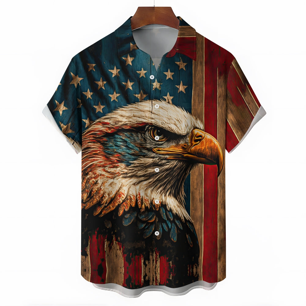 Men's Eagle Painted Art Print Vacation Short Sleeve Shirt 2305105846