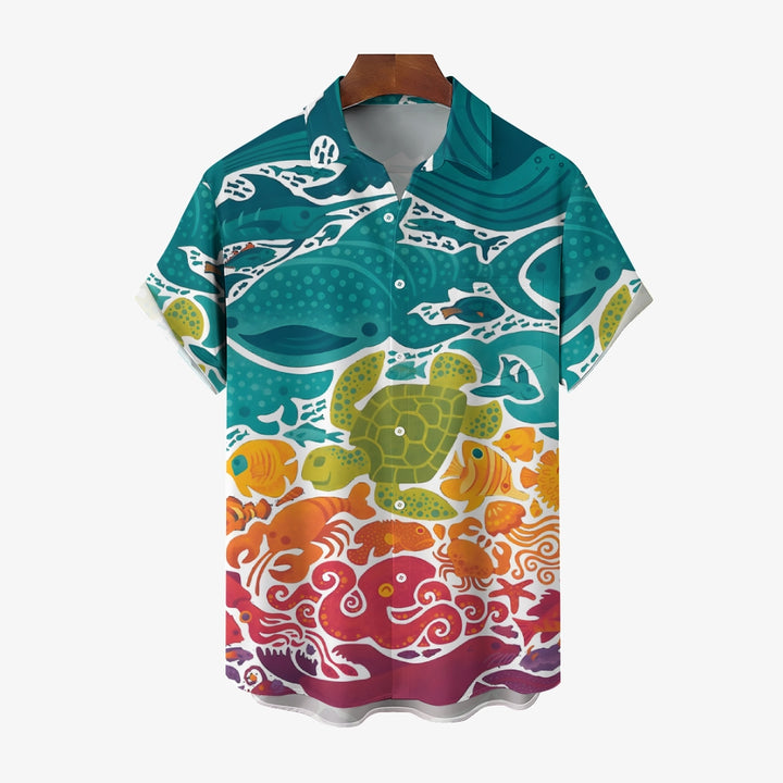 Men's Gradient Marine Life Print Casual Short Sleeve Shirt 2310000756