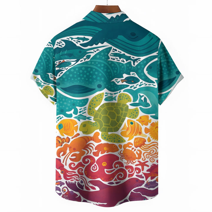 Men's Gradient Marine Life Print Casual Short Sleeve Shirt 2310000756