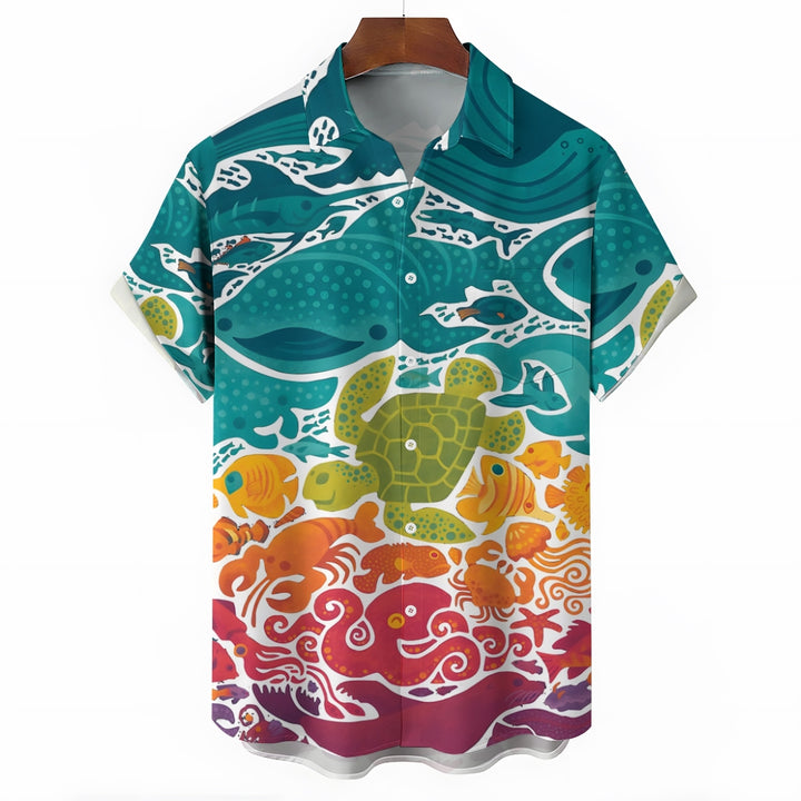 Men's Gradient Marine Life Print Casual Short Sleeve Shirt 2310000756