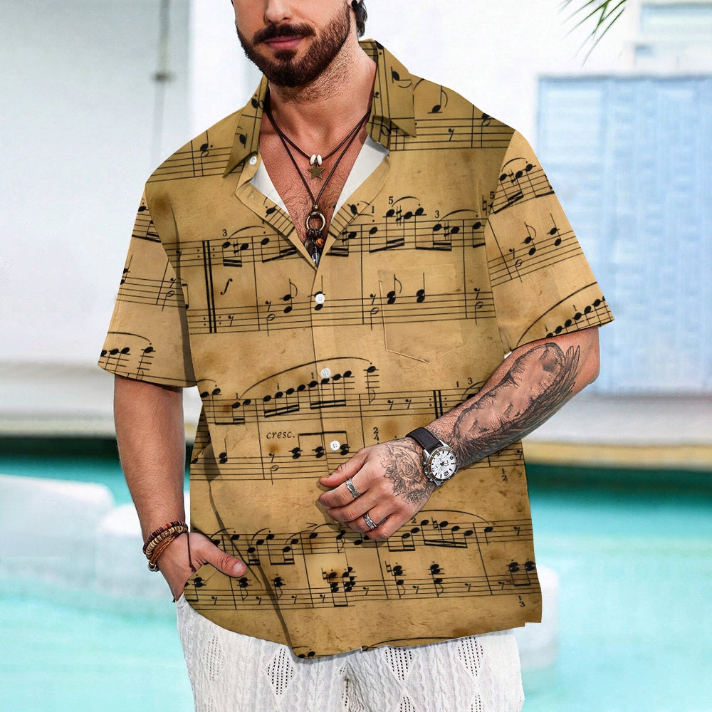 Men's Sheet Music Casual Short Sleeve Shirt 2401000081