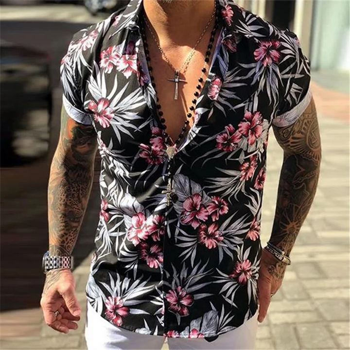 Men's Vacation Style Floral Printed Short Sleeve Shirt