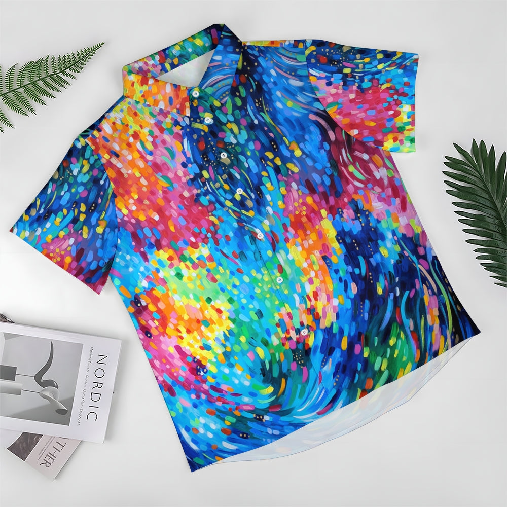 Men's Colorful Flowing Brushstroke Art Casual Short Sleeve Shirt 2311000605